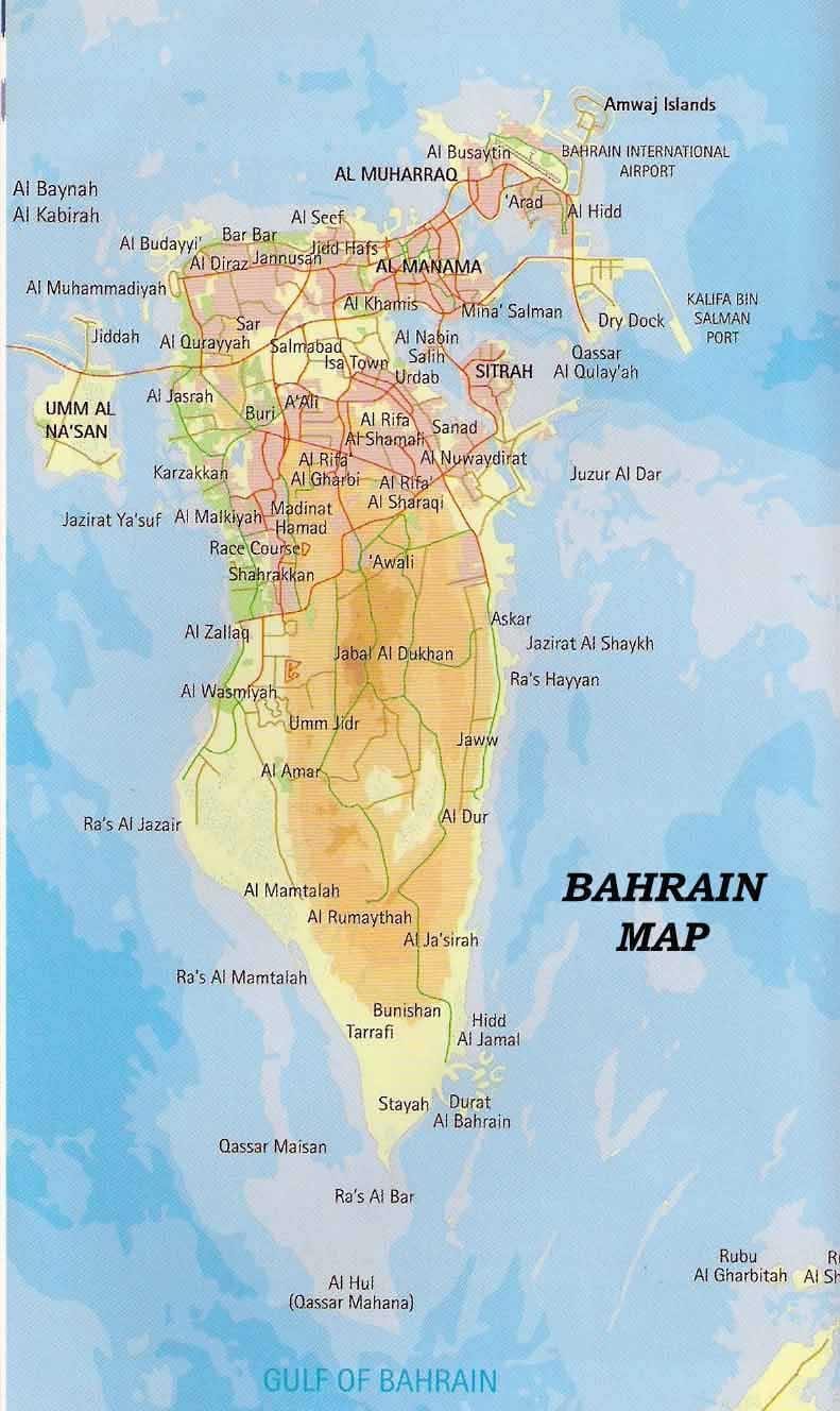Bahrain bản đồ với một địa điểm
